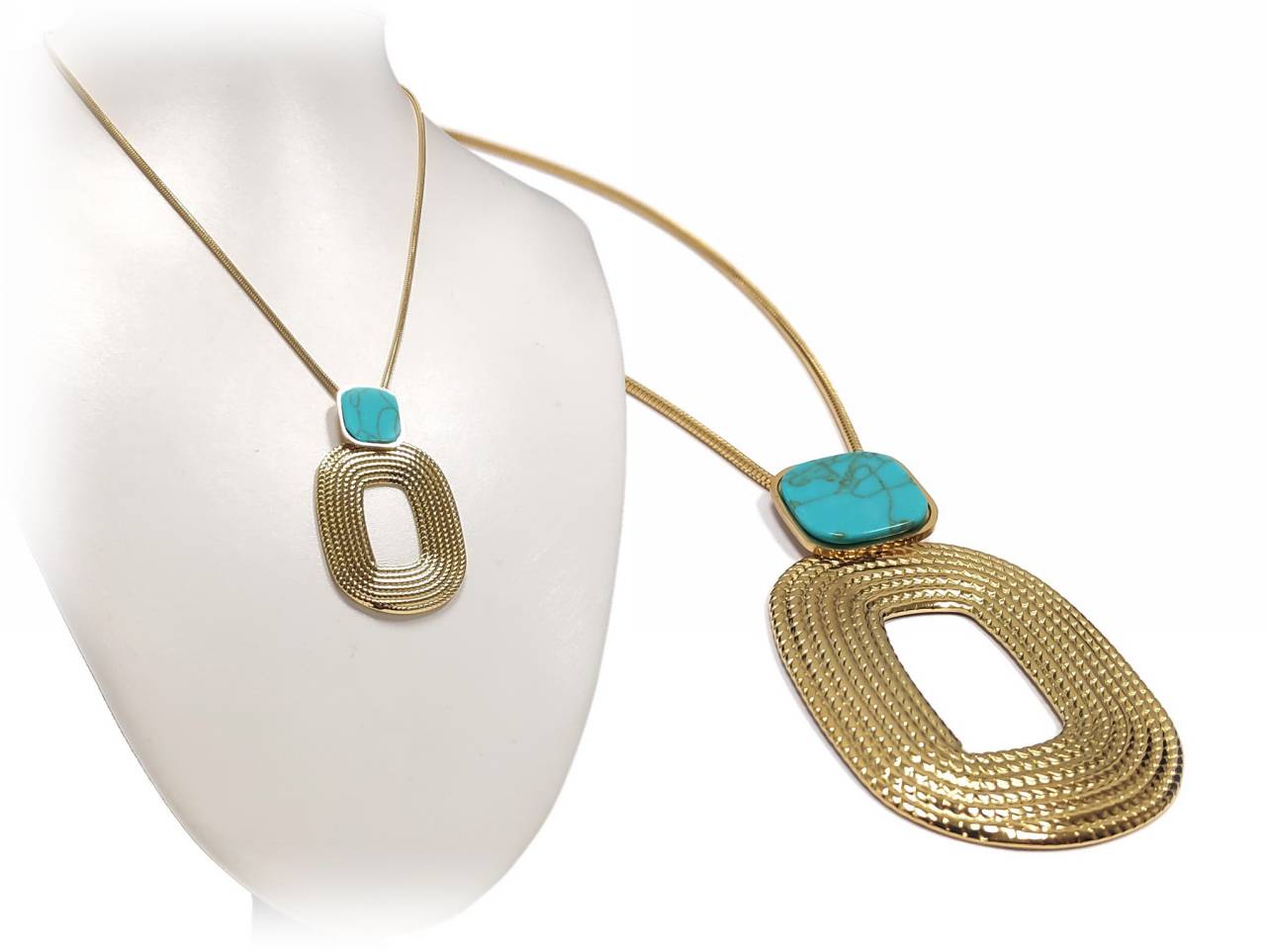 Εντυπωσιακό Γυναικείο Κολιέ με Χρυσαφένιες Μεταλλικές Λεπτομέρειες και Γαλάζιο Πετράδι | 2412-564X