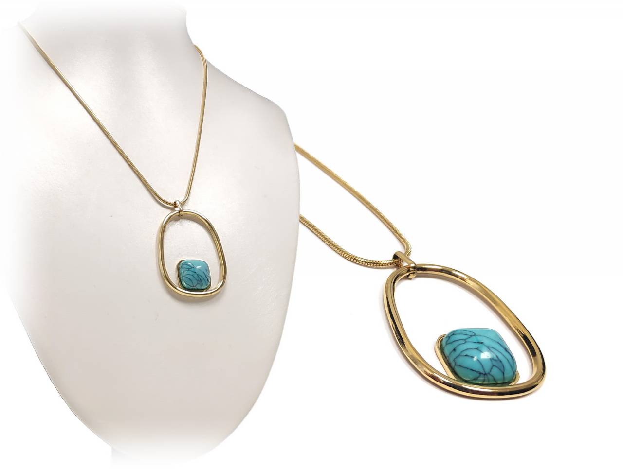 Κολιέ με Χρυσή Αλυσίδα και Οβάλ Στολίδια με Γαλάζιους Πολύτιμους Λίθους | 2412-565X