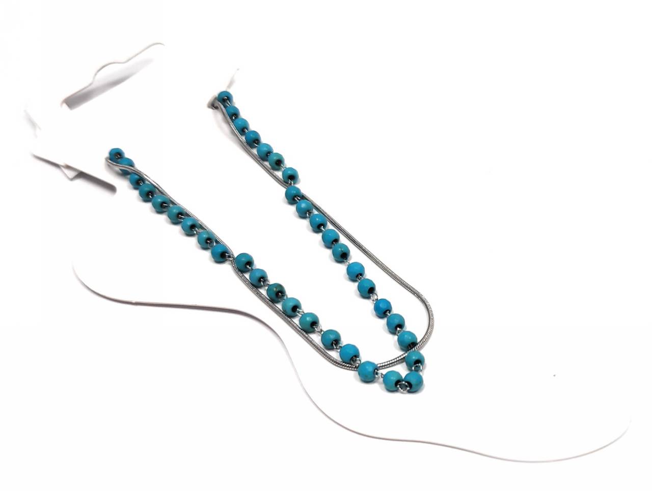 Γυναικεία Αλυσίδα ποδιού με Γαλάζιες Χάντρες και Αλυσίδα | 2412-605A