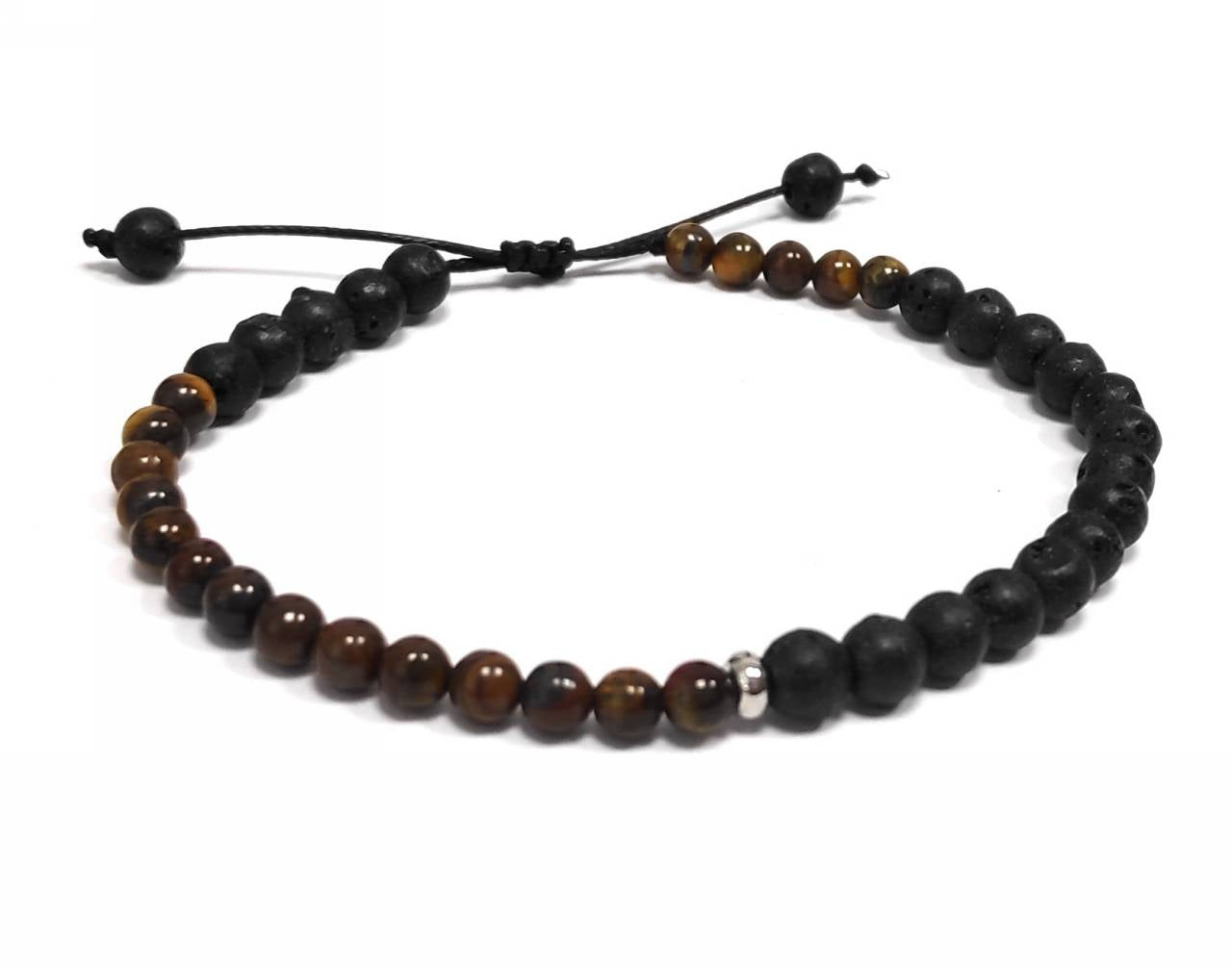 Γυναικείο Βραχιόλι με Χάντρες Λάβας και Τίγρης Ματιού - Προσαρμόσιμο Κούμπωμα | 2411-108