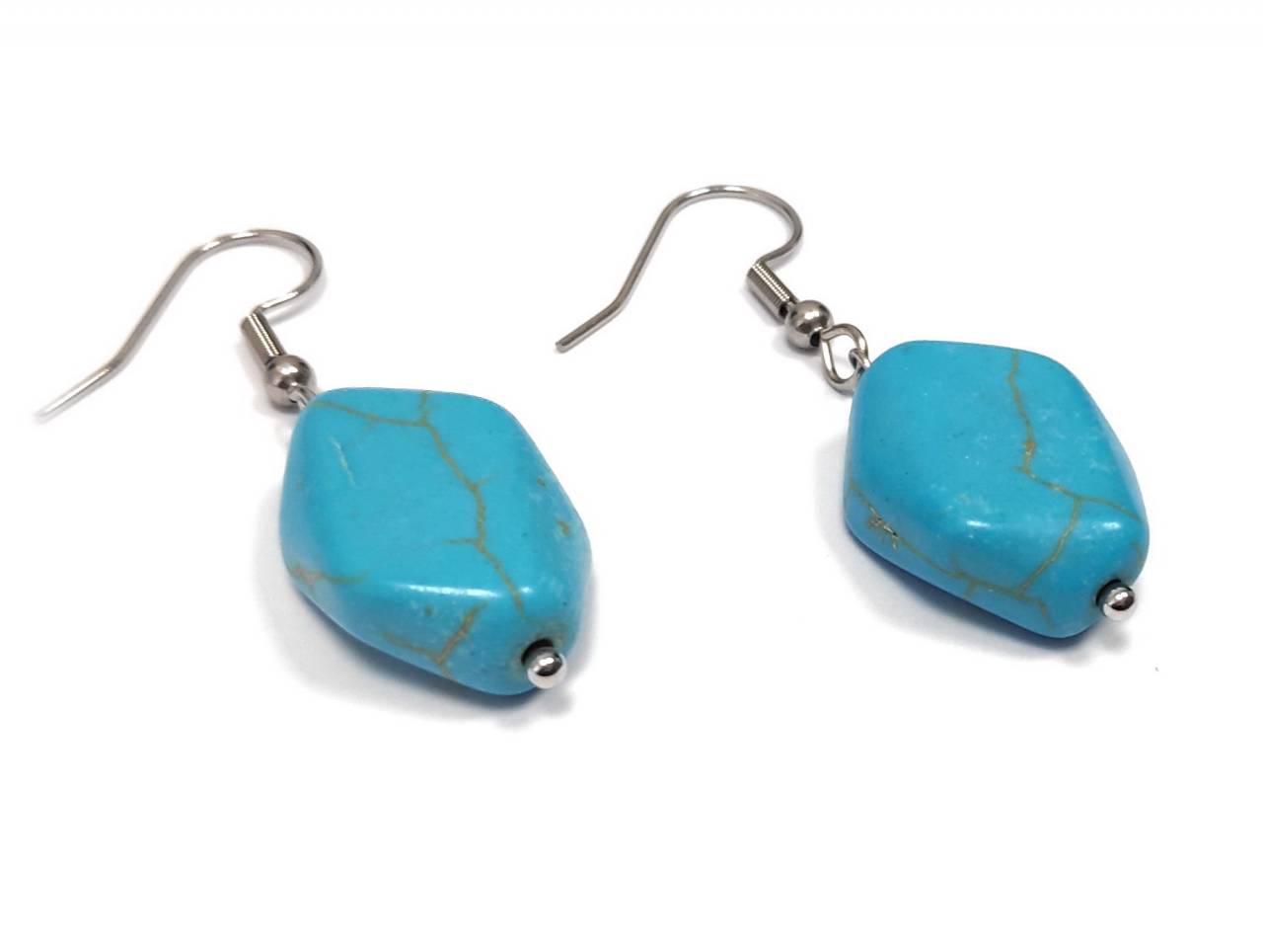 Γυναικεία Σκουλαρίκια με Γαλάζιες Πέτρες και Χρυσοκίτρινες Ρωγμές σε Παραλληλόγραμμο Σχήμα | 2411-224