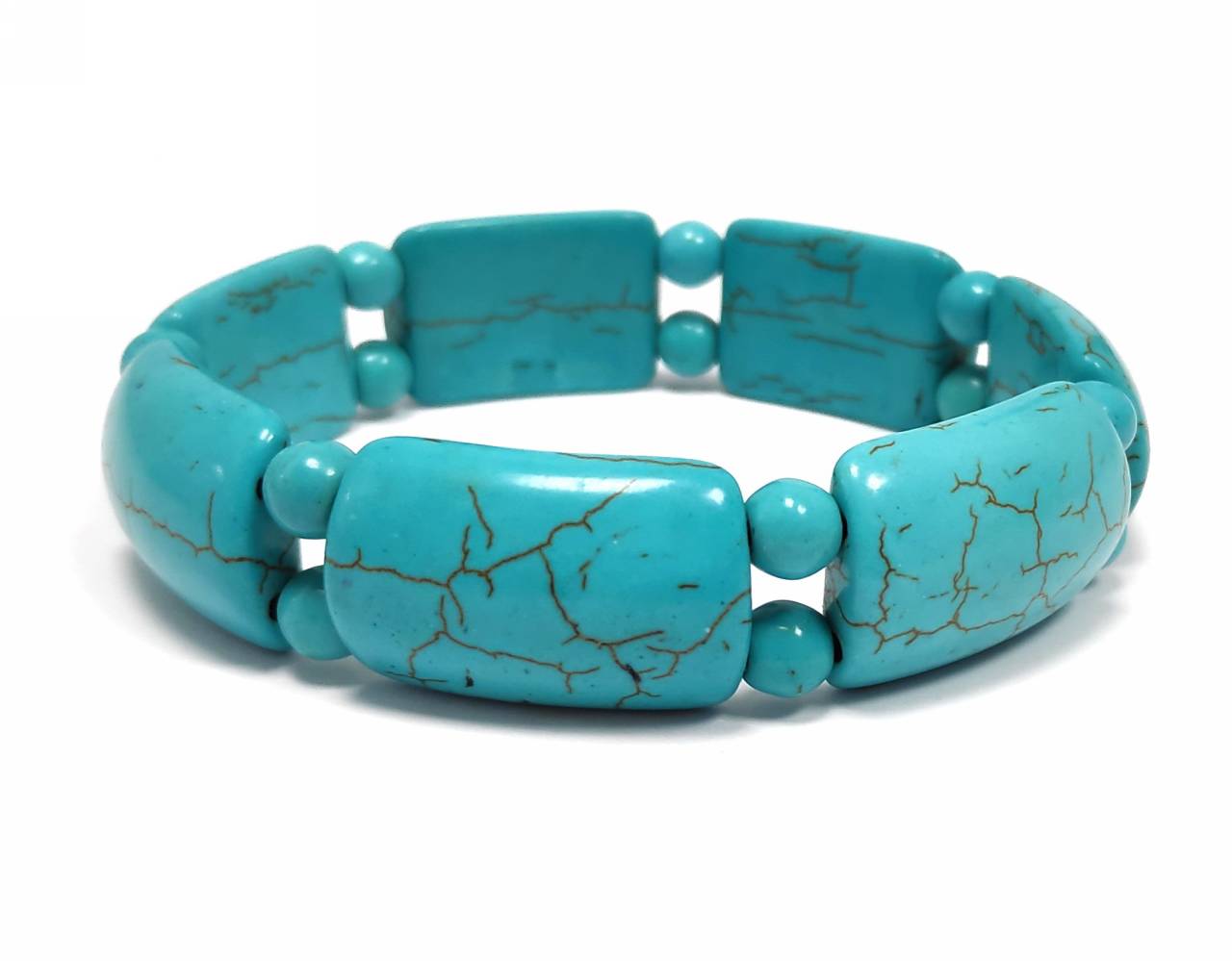 Χειροποίητο Βραχιόλι με Ανώμαλες Πέτρες Τιρκουάζ και Ελαστική Βάση | 2411-273