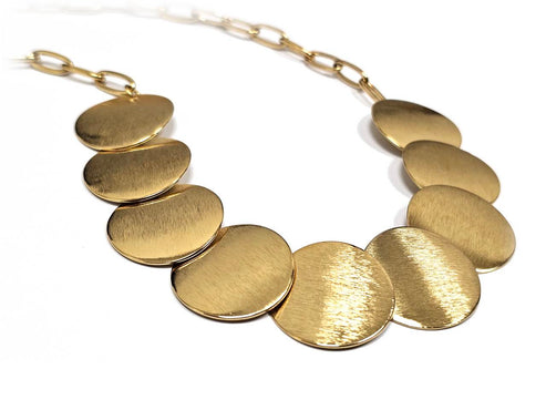 Γυναικείο κολιέ χρυσό με σατέν δίσκους και αλυσίδα κρίκων