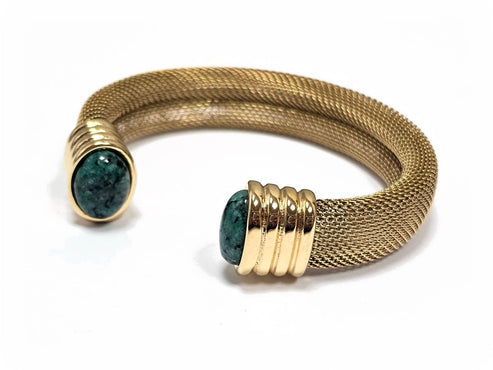 Γυναικείο χρυσό βραχιόλι με πράσινες οβάλ πέτρες