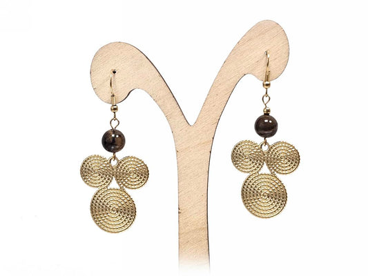 Σκουλαρίκια Πέτρα Ατσάλι 316L, σπείρα με  μάτι Τίγρης σε χρώμα Χρυσαφί