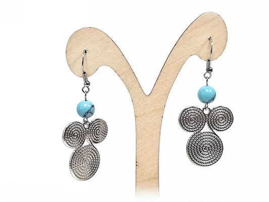 Σκουλαρίκια Πέτρα Ατσάλι 316L, σπέιρα με  τυρκουάζ σε χρώμα Ασημί