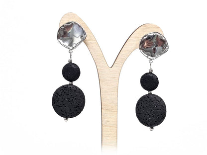 Σκουλαρίκια Πέτρα Ατσάλι 316L, με λάβα σε χρώμα Ασημί