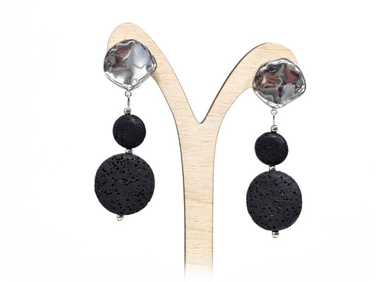 Σκουλαρίκια Πέτρα Ατσάλι 316L, με λάβα σε χρώμα Ασημί