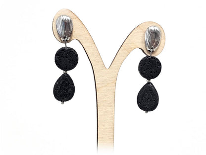 Σκουλαρίκια Πέτρα Ατσάλι 316L, με λάβα σε χρώμα Ασημί