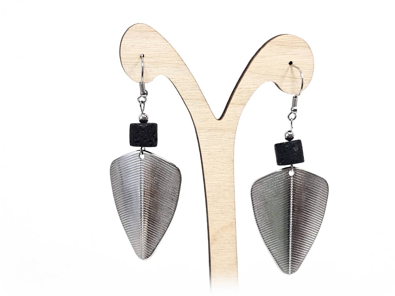 Σκουλαρίκια Πέτρα Ατσάλι 316L, με λάβα σε χρώμα Ασημί