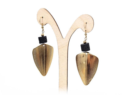 Σκουλαρίκια Πέτρα Ατσάλι 316L, με λάβα σε χρώμα Χρυσαφί