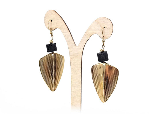 Σκουλαρίκια Πέτρα Ατσάλι 316L, με λάβα σε χρώμα Χρυσαφί