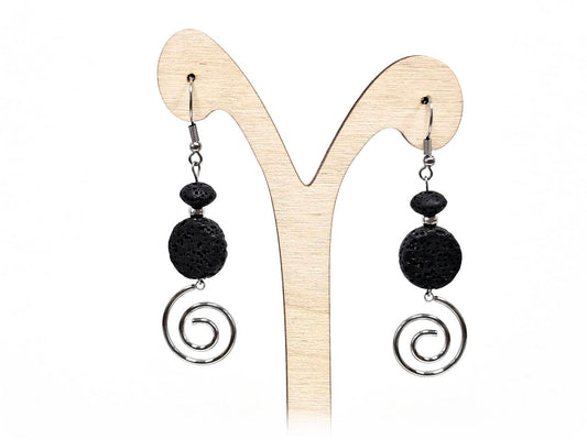 Σκουλαρίκια Πέτρα Ατσάλι 316L, σπέιρα με  λάβα σε χρώμα Ασημί