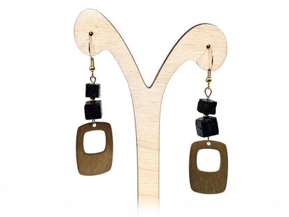 Σκουλαρίκια Πέτρα Ατσάλι 316L, με λάβα σε χρώμα Χρυσαφί