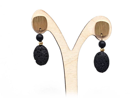 Σκουλαρίκια Πέτρα Ατσάλι 316L, με λάβα σε χρώμα Χρυσαφί