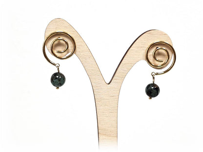 Σκουλαρίκια Πέτρα Ατσάλι 316L, σπέιρα με  μαλαχίτη σε χρώμα Χρυσαφί