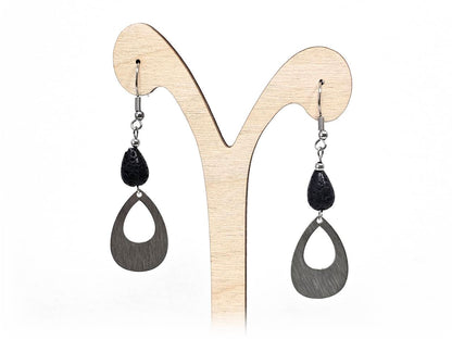 Σκουλαρίκια Πέτρα Ατσάλι 316L, με λάβα σε χρώμα Ασημί