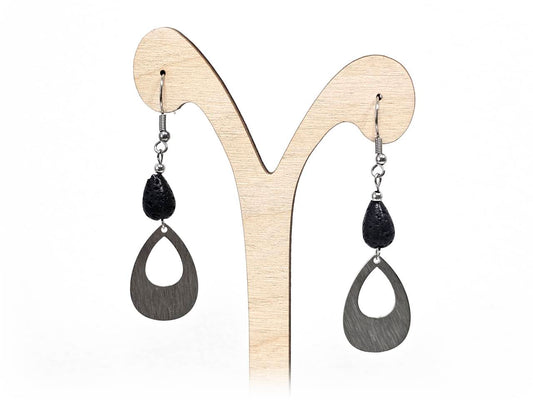 Σκουλαρίκια Πέτρα Ατσάλι 316L, με λάβα σε χρώμα Ασημί