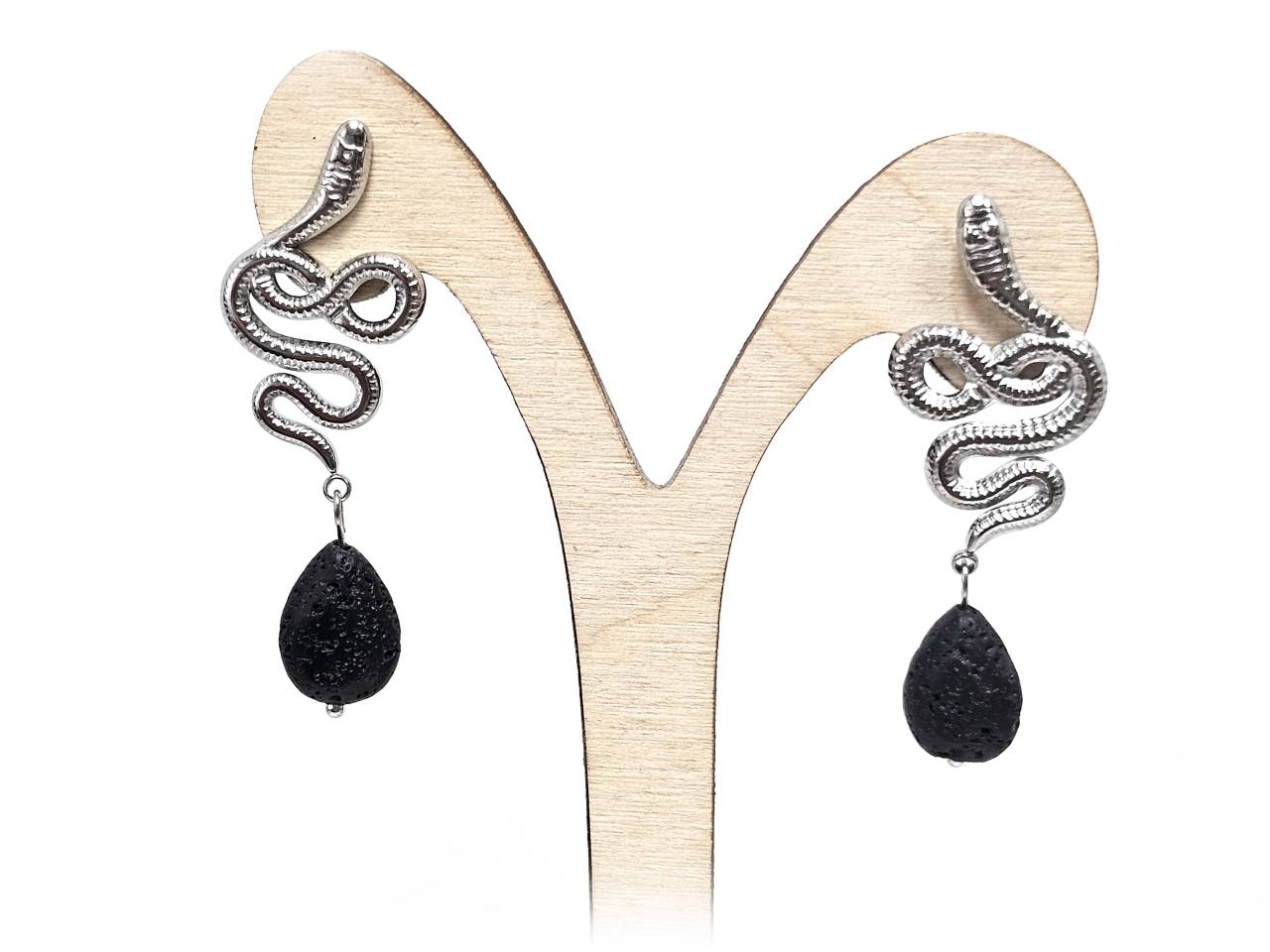 Σκουλαρίκια Πέτρα Ατσάλι 316L, φίδι με λάβα σε χρώμα Ασημί