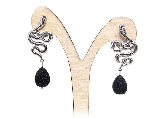 Σκουλαρίκια Πέτρα Ατσάλι 316L, φίδι με λάβα σε χρώμα Ασημί