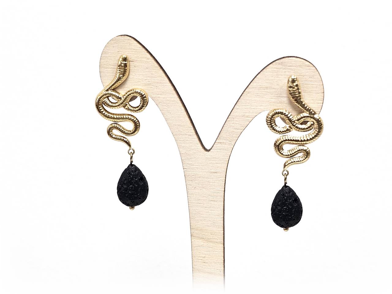 Σκουλαρίκια Πέτρα Ατσάλι 316L, φίδι με λάβα σε χρώμα Χρυσαφί