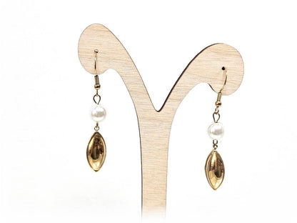 Σκουλαρίκια Ατσάλι Ατσάλι 316L, με πέρλα σε χρώμα Χρυσαφί