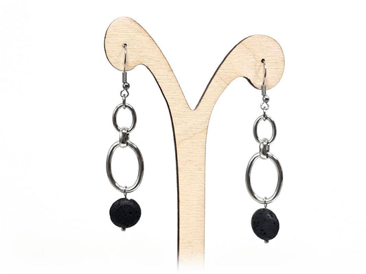 Σκουλαρίκια Πέτρα Ατσάλι 316L, με λάβα σε χρώμα Ασημί