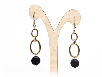 Σκουλαρίκια Πέτρα Ατσάλι 316L, με λάβα σε χρώμα Χρυσαφί