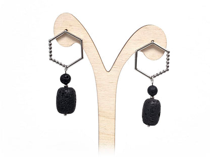 Σκουλαρίκια Πέτρα Ατσάλι 316L, με λάβα σε χρώμα Ασημί