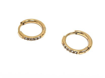 Σκουλαρίκια Ατσάλι Ατσάλι 316L, κρίκος με στρας σε χρώμα Χρυσαφί