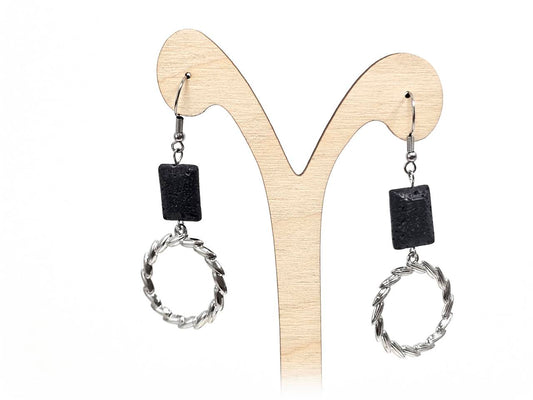 Σκουλαρίκια Πέτρα Ατσάλι 316L, με λάβα σε χρώμα Ασημί