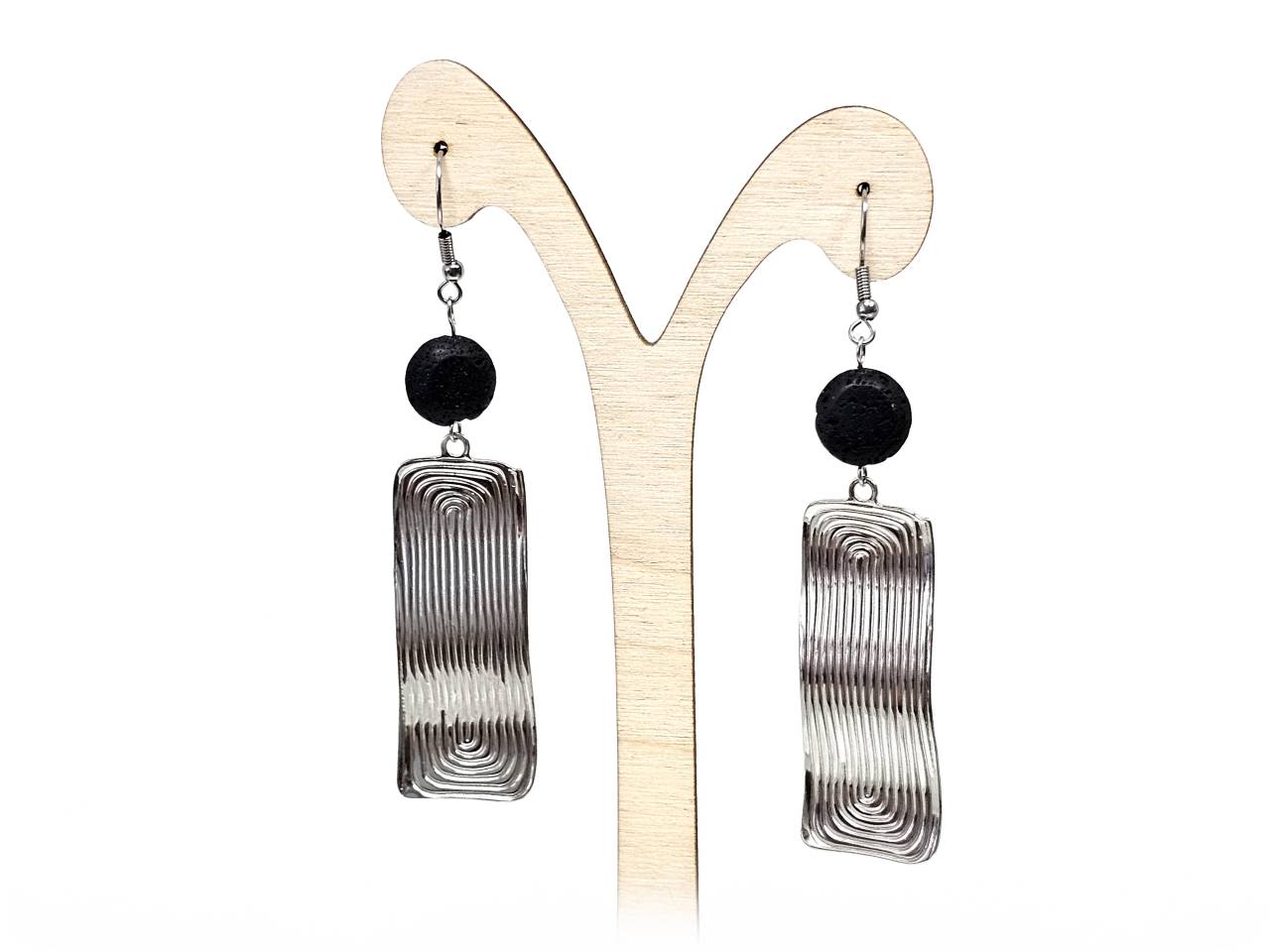 Σκουλαρίκια Πέτρα Ατσάλι 316L, με λάβα σε χρώμα Ασημί