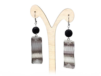 Σκουλαρίκια Πέτρα Ατσάλι 316L, με λάβα σε χρώμα Ασημί