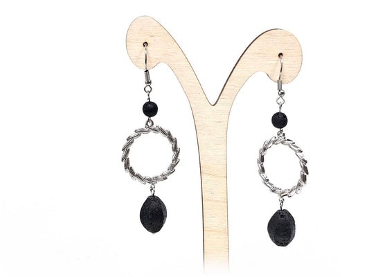 Σκουλαρίκια Πέτρα Ατσάλι 316L, με λάβα σε χρώμα Ασημί