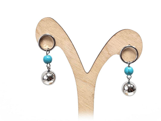 Σκουλαρίκια Πέτρα Ατσάλι 316L, με τυρκουάζ σε χρώμα Ασημί