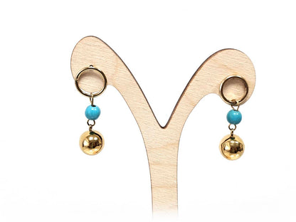 Σκουλαρίκια Πέτρα Ατσάλι 316L, με τυρκουάζ σε χρώμα Χρυσαφί