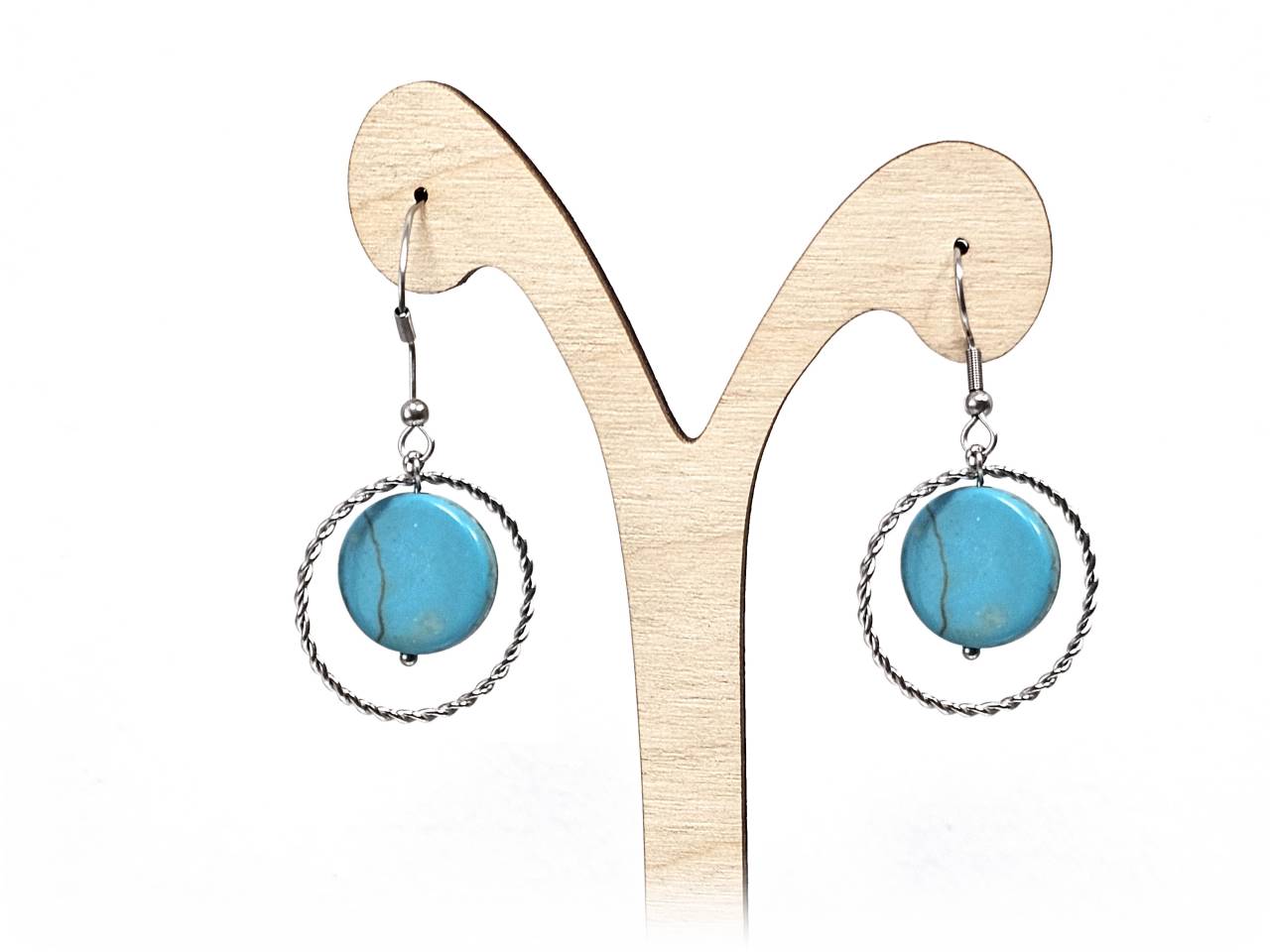 Σκουλαρίκια Πέτρα Ατσάλι 316L, με τυρκουάζ σε χρώμα Ασημί