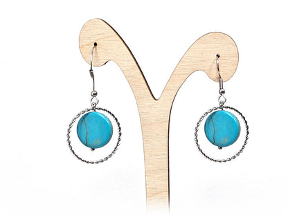 Σκουλαρίκια Πέτρα Ατσάλι 316L, με τυρκουάζ σε χρώμα Ασημί