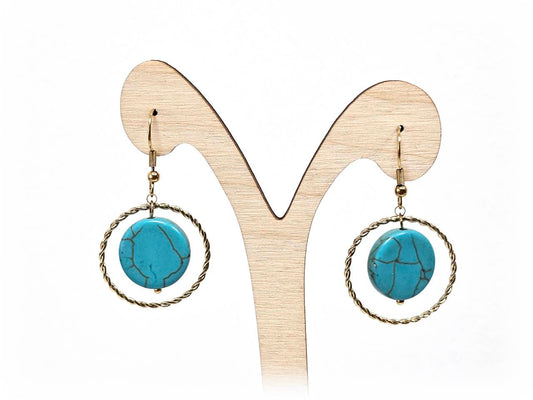 Σκουλαρίκια Πέτρα Ατσάλι 316L, με τυρκουάζ σε χρώμα Χρυσαφί