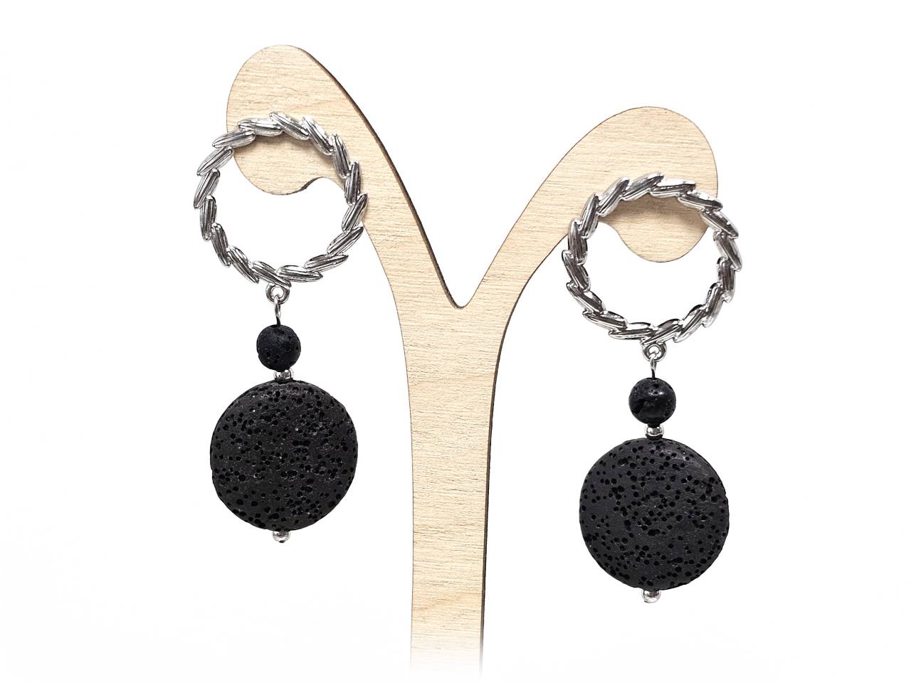 Σκουλαρίκια Πέτρα Ατσάλι 316L, με λάβα σε χρώμα Ασημί