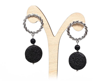 Σκουλαρίκια Πέτρα Ατσάλι 316L, με λάβα σε χρώμα Ασημί