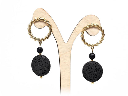 Σκουλαρίκια Πέτρα Ατσάλι 316L, με λάβα σε χρώμα Χρυσαφί