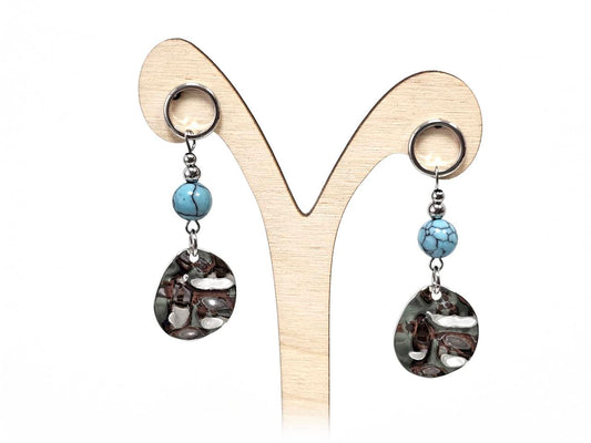 Σκουλαρίκια Πέτρα Ατσάλι 316L, με τυρκουάζ σε χρώμα Ασημί