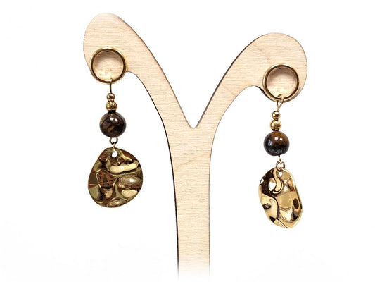 Σκουλαρίκια Πέτρα Ατσάλι 316L, με μάτι τίγρης σε χρώμα Χρυσαφί