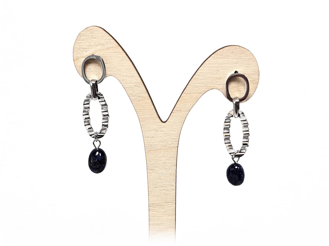 Σκουλαρίκια Πέτρα Ατσάλι 316L, με Lapis σε χρώμα Ασημί