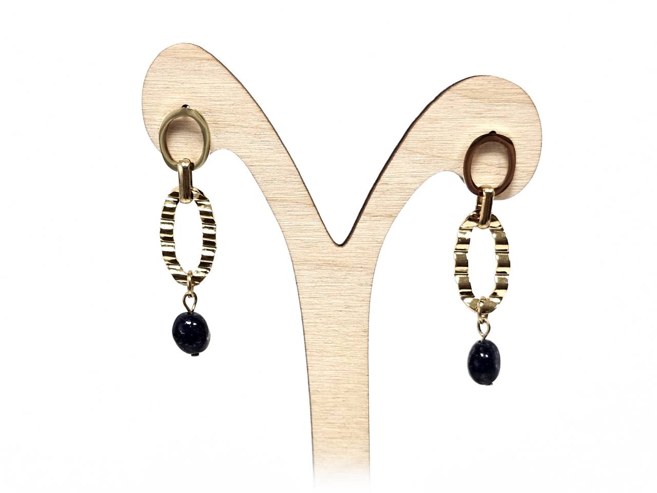 Σκουλαρίκια Πέτρα Ατσάλι 316L, με Lapis σε χρώμα Χρυσαφί