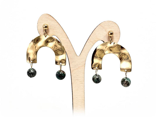 Σκουλαρίκια Πέτρα Ατσάλι 316L, με μαλαχίτης σε χρώμα Χρυσαφί