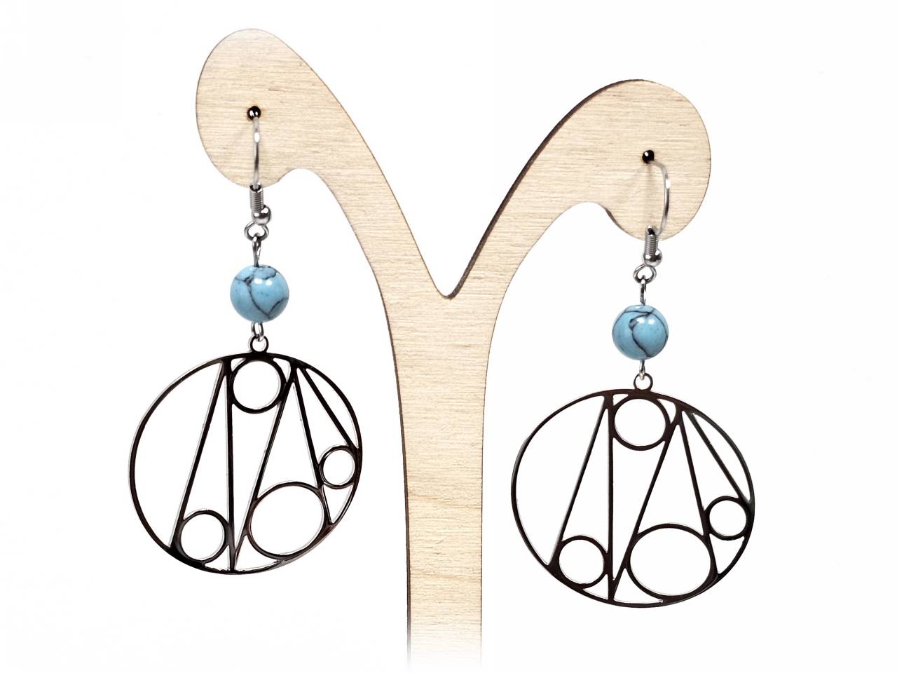 Σκουλαρίκια Πέτρα Ατσάλι 316L, με τυρκουάζ σε χρώμα Ασημί