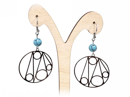 Σκουλαρίκια Πέτρα Ατσάλι 316L, με τυρκουάζ σε χρώμα Ασημί