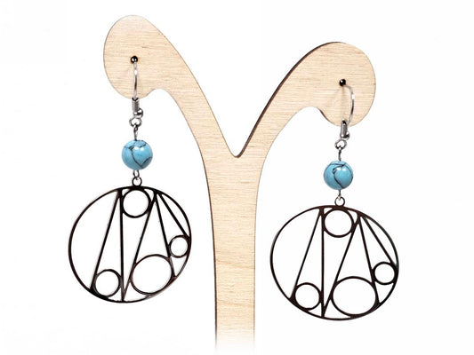 Σκουλαρίκια Πέτρα Ατσάλι 316L, με τυρκουάζ σε χρώμα Ασημί